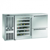 Perlick DZS60_SSLDRWGDC_RW 60" Dual-Zone Back Bar Refrigerated Beer and Wine Storage Cabinet, with Drawers, Glass Door with Stainless Steel Frame, RW Thermostat, and Left Condensing Unit
