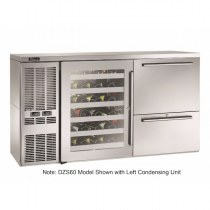 Perlick DZS60_SSRDRWGDC_RR 60" Dual-Zone Back Bar Refrigerated Beer and Wine Storage Cabinet, with Drawers, Glass Door with Stainless Steel Frame, RR Thermostat, and Right Condensing Unit