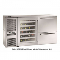 Perlick DZS60_SSRDRWGDC_RW 60" Dual-Zone Back Bar Refrigerated Beer and Wine Storage Cabinet, with Drawers, Glass Door with Stainless Steel Frame, RW Thermostat, and Right Condensing Unit