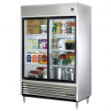 True TSD-47G-HC-LD 55" TSD Series Reach-In Refrigerator With 2 Glass Sliding Doors, Aluminum Interior And 6 PVC Coated Shelves With LED Interior Lighting, 115 Volts