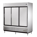 True TSD-69 78" TSD Series Reach-In Refrigerator With 3 Stainless Steel Sliding Doors, Aluminum Interior And 9 PVC Coated Shelves, 115 Volts