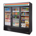 True GDM-72-HC~TSL01 78 1/8" Black Three Section Glass Door Refrigerated Merchandiser with LED Lighting - 115V